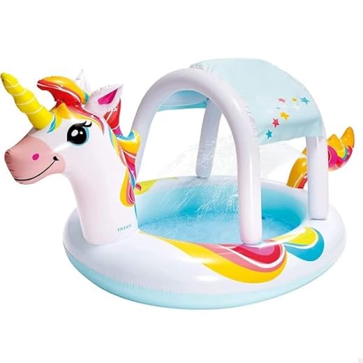 Trade Shop – Piscina Con Pulverizador Con Forma De Unicornio Inflable, 254 X 132 X 109 Cm, Niños 58435