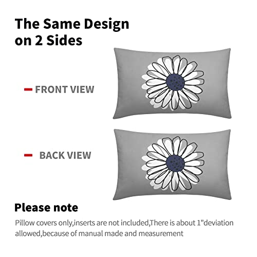 Sweetshow Navy Blue White Daisy Pillow Covers 12X20 Set Of 2 Spring Summer Gray Colored Decorative Throw Pillows Outdoor Modern Art Flower Pillowcase Lumbar Linen Cushion Case For Home Sofa Couch Bed #TOP4