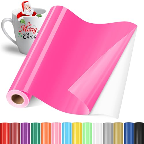 YAFLC Vinilo Adhesivo Rosa neón, 30.5x400cm Rollos de Vinilo Permanente, Film Autoadhesivo para Vidrio, Tazas de Café, Cerámica, Regalos de Bricolaje