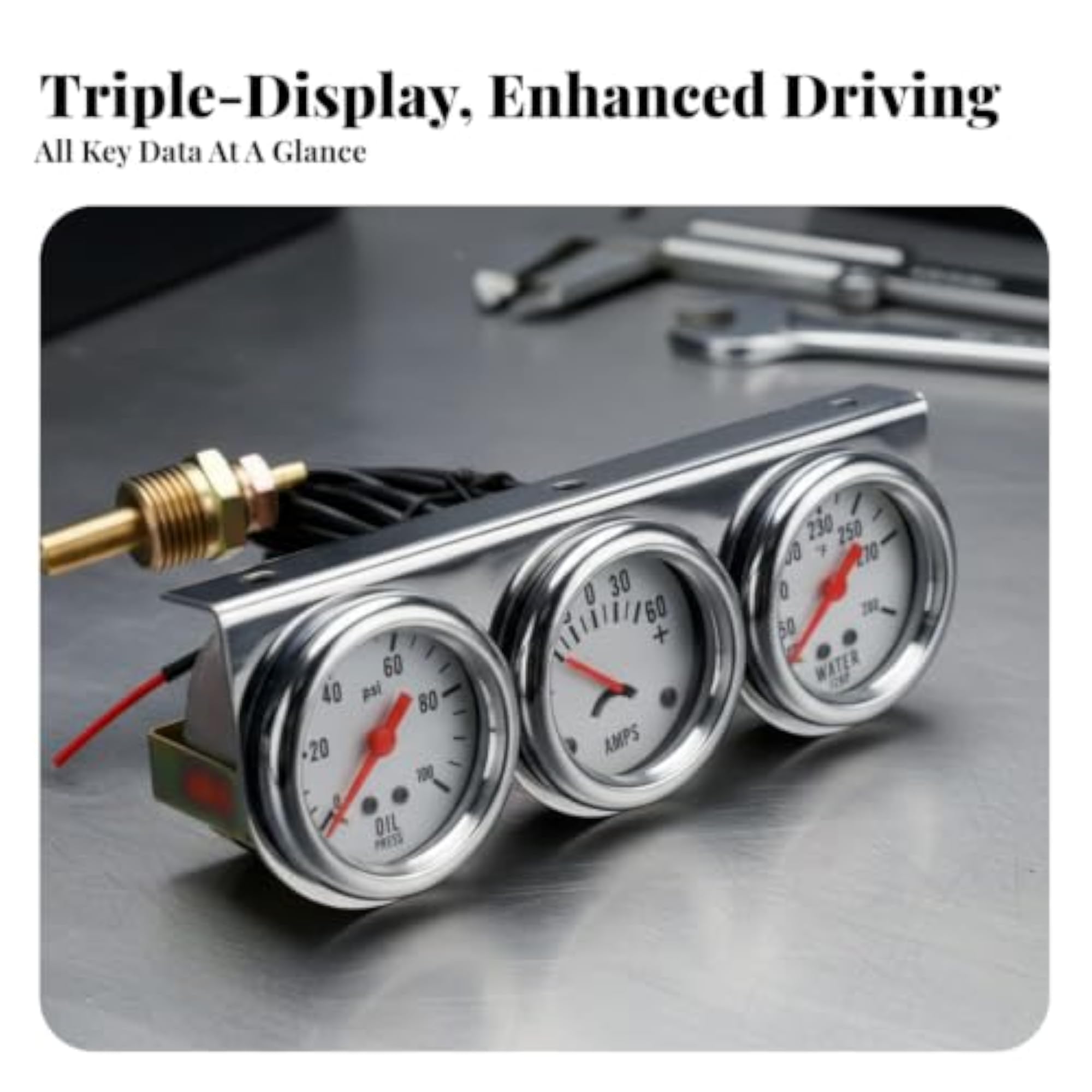 Mechanical 3 Gauge Cluster Analog Car Accessory