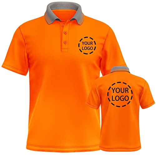 YOWESHOP High Visibility Reflective Safety T-Shirts Custom Logo Hi Vis Short Sleeve Work Polo Shirt for Men?Orange-XXXL