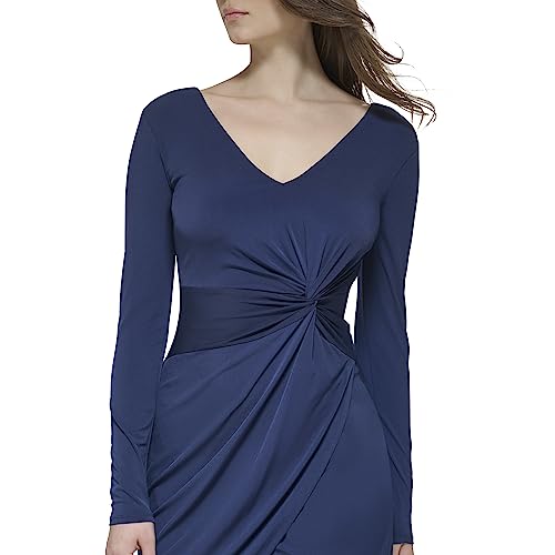 Image of Guess Women's Knot Detail Fitted Long Sleeve V-Neck Dress