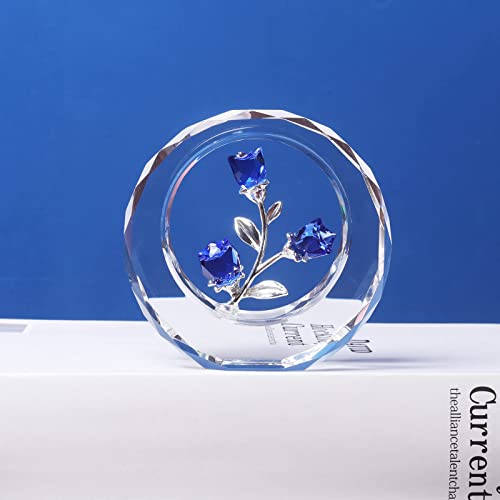 LONGWIN Crystal Tulips Flower Figurines with a Outer Circular Ring, Glass Spring Bouquet Collectible Figurines Home Decor Cobalt Blue - Image 6