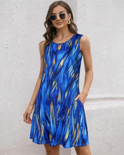 Image of Summer Dresses for Women 2026 Casual Sleeveless Sundress Floral Loose Fit Beach Cover Up with Pocket