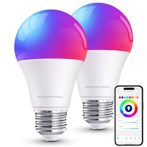 Brizled Smart Light Bulbs, Color Changing Light Bulb, RGBWW LED Light Bulbs App Control, E26 A19 Dimmable Smart Bulb Work with Alexa Google Home, 2.4Ghz WiFi Light Bulb, Music Sync, 9W, 806 LM, 2 Pack