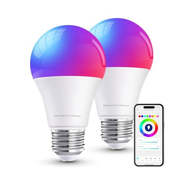 Brizled Smart Light Bulbs, Color Changing Light Bulb, RGBWW LED Light Bulbs App Control, E26 A19 Dimmable Smart Bulb Work with Alexa Google Home, 2.4Ghz WiFi Light Bulb, Music Sync, 9W, 806 LM, 2 Pack