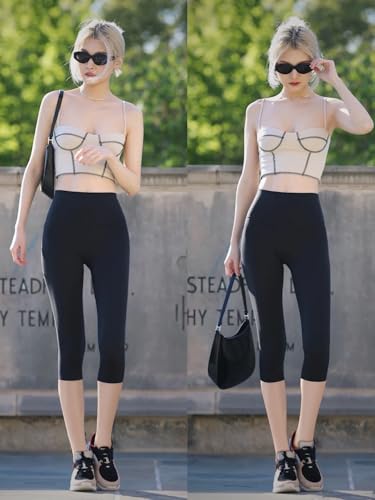 Blisset Women's High Waisted Capri Buttery Soft Tummy Control No See Through Workout Athletic Running Yoga Cycling2