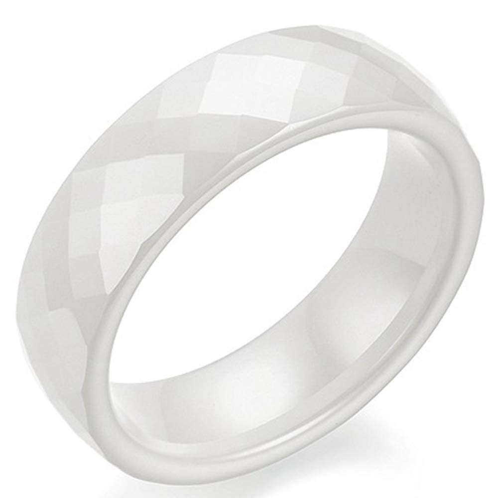 Jude Jewelers7mm Black White Faced Classic Simple Plain Dome Style Ceramic Wedding Band Ring