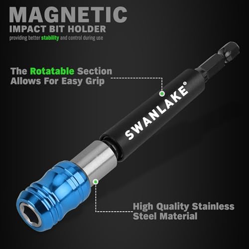 Image of SWANLAKE Impact Torx Bit Set, 27-piece (TT7-TT40) 1''&2'' Security Tamper Proof Magnetic Screwdriver Bits, CNC Machined Tips, S2 Steel Long Torque Star Bits with 4'' Impact Bit Holder and Storage Box