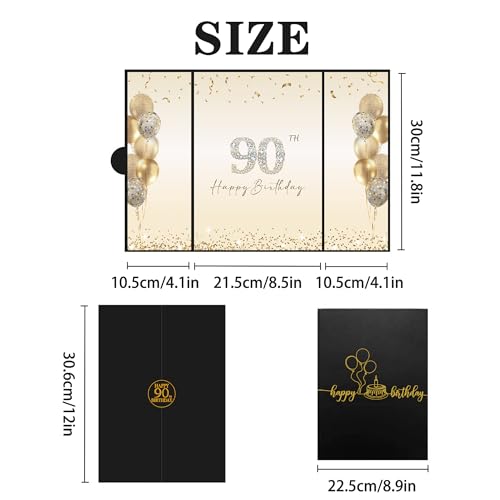 Image of DARUNAXY Black Gold 90th Birthday Party Decorations, Happy 90th Birthday Alternative Signature Guest Book for Men Women Cheers to 90 Years Old Gifts 90 Birthday Signing Card Board Party Supplies