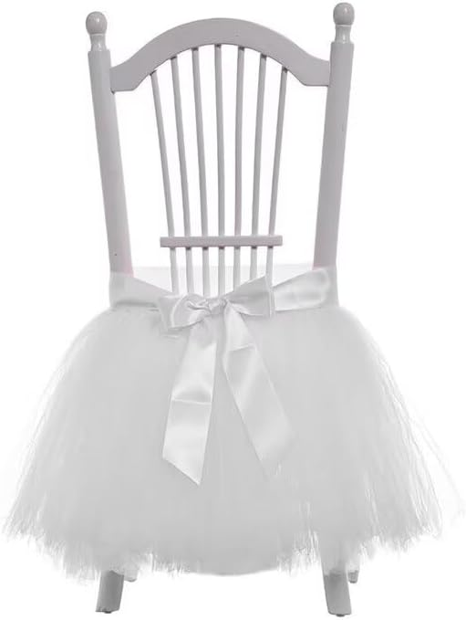 White Tulle Tutu Chair Skirt with Sash Bow for Party Wedding Baby Shower Home Decoration 17"x17" 12pcs