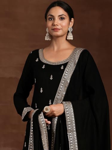 Image of Libas Printed Silk Blend Straight Kurta With Trouser and Dupatta
