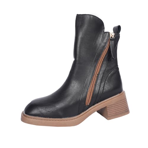 Bottines à talons en cuir classique avec fermeture éclair latérale chic