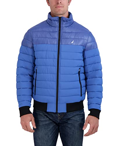Image of Nautica Men's Mixed Media Quilted Bomber Jacket Water Resistant Long Sleeve Zip Up Coat