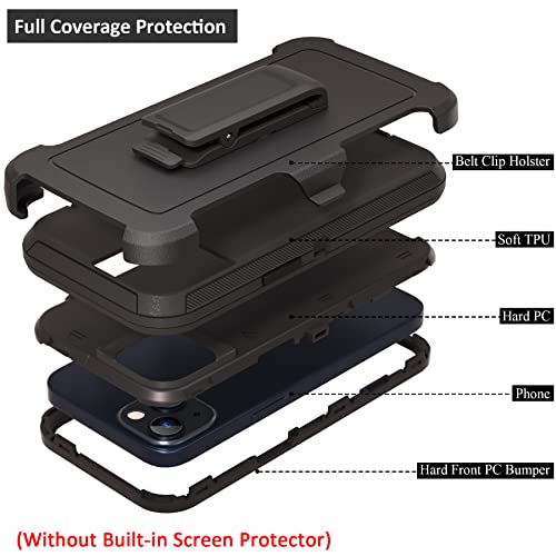 Compatible With Iphone 13 6.1 Inch Case,With Screen Protectors,Heavy Duty Rugged Shockproof Full Body Protection Kickstand Case With Belt Clip Holster For Iphone 13 Phone (Black) #TOP4