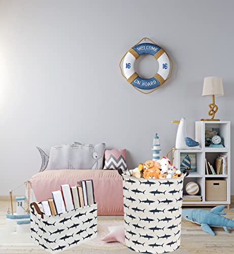 Image of Rectangular Shark Basket,Kids Basket for Boys,Collapsible Toy Organizer Bin with Handles for Clothes Storage.(Sharks)