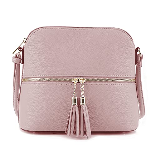Image of SG SUGU Lunar Lightweight Medium Dome Crossbody Bag Shoulder Bag with Tassel | Zipper Pocket | Adjustable Strap