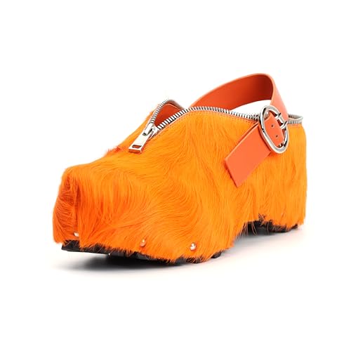 Image of XOBZJH Women's Natural Cow Print Fur Platform Clogs with Decorative Zipper & Adjustable Buckle Strap - Western Slip-On Punk Rivet Mules with Arch Support, Chunky Retro Rustic Style