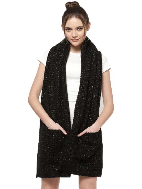513 Women's Acrylic Woolen Self Design Casual Warm Winter Wear Muffler With Pocket Scarf Stole-picture-38