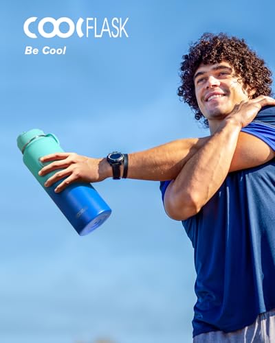 Image of Coolflask 40 oz Water Bottle Insulated with Straw & 3 Leakproof Lids