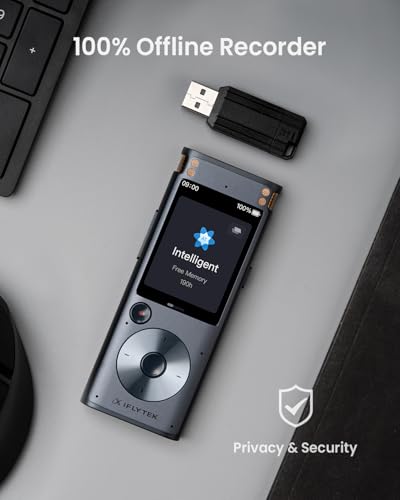 Digital Voice Recorder, Proctective Velvet Bag Bundle, Real-Time Audio Recorder with Transcription to Text, 2 Inches Touch Screen Small Recorders Device for Letures, Interview Bussiness, Grey