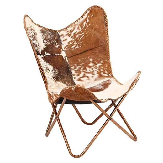 vidaXL Genuine Goat Leather Butterfly Chair Brown White Armchair Furniture