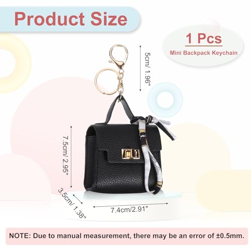 PATIKIL Mini Backpack Keychain, Cute Coin Purse Keychain PU Leather Backpack Purse Key Chain Little Earbud Bag Keychains for Women Mini Card Data Cable Organizer, Black2