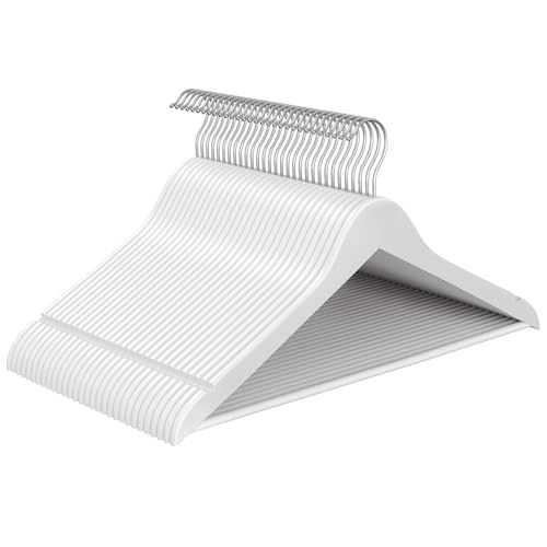 SONGMICS Grucce Appendiabiti Legno, 30 Pezzi, Appendini, Salvaspazio, Scanalature su Spalle, Gancio Girevole a 360°, Legno di Betulla, per Pantaloni Giacche, Bianco Nuvola CRW030W02