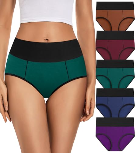 Womens Cotton High Waisted Underwear Comfort Panties 5 Pack Briefs