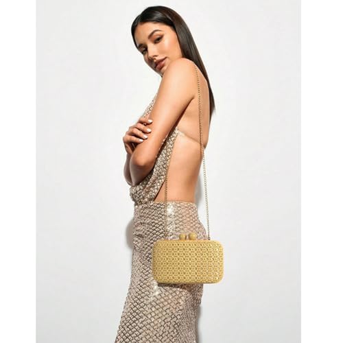 Image of Women Straw Clutch Purse Handwoven Summer Evening Bag Beach Straw Handbag Wedding Party Clutch Bag Wicker Purse