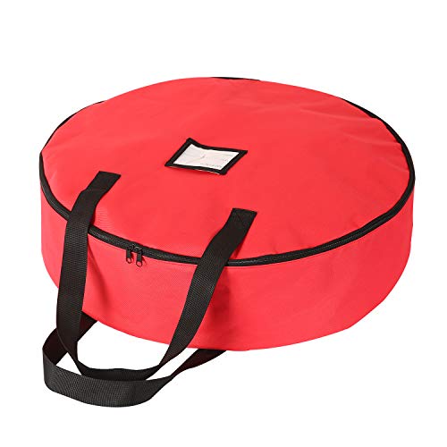 Sattiyrch Christmas Wreath Storage Bag - 600D Canvas Dual Zippered Storage Bag For Holiday Artificial Christmas Wreaths, 2 Stitch-Reinforced Canvas Handles (Red) (30") #TOP4
