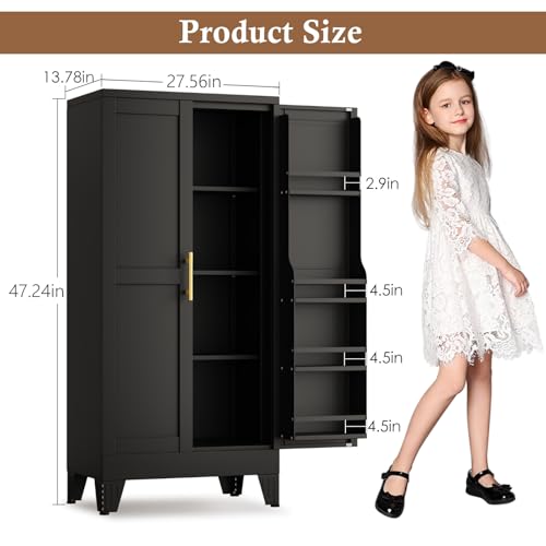 Image of GAIOUS Metal Kitchen Pantry Cabinet, Storage Cabinets with 2 Door and 3 Adjustable Shelves, Black Freestanding Food Storage Cabinet, Steel Cupboard for Kitchen Dinning Room