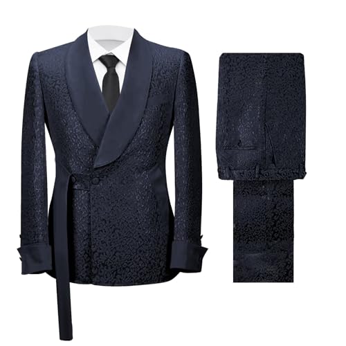 Men's Floral Suit 2 Piece Jacquard Suits for Men Double Breasted Suits Shawl Lapel Tux for Wedding