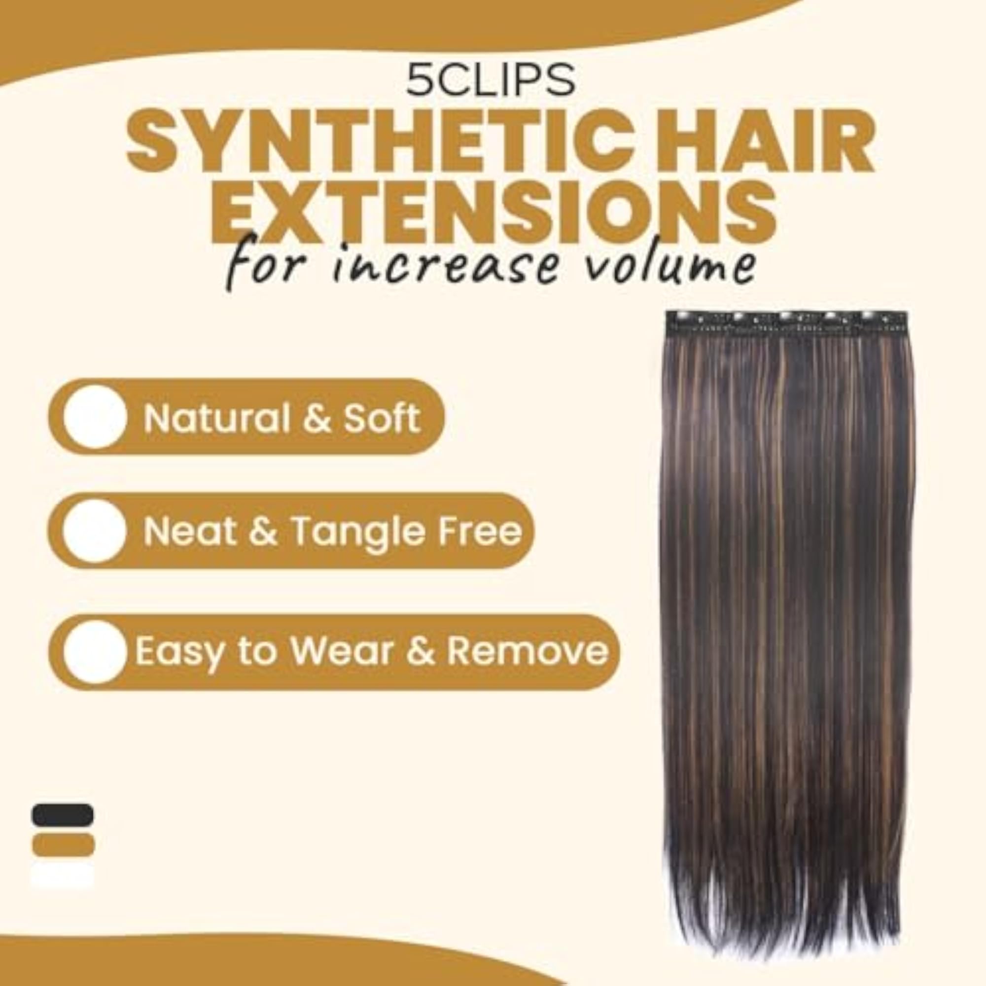 5 Clip Based Synthetic Hair Extensions for Women, Long Straight Highlights