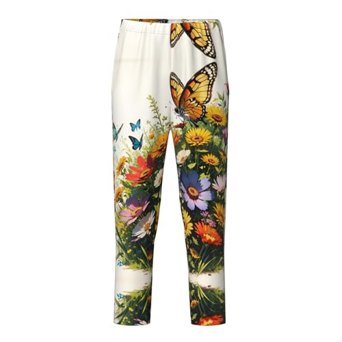 Pajama Pants Pajama Bottoms with Elastic Waistband Sleepwear Lounge Pants, Colorful Flowers Butterfly