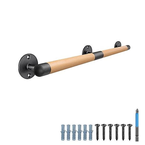Seleware - Barandilla de madera para interior, pasamanos para escaleras - 81 cm, pasamanos negro, pasamanos de madera redonda, barandilla de escaleras, agarradera de escaleras sin barreras para
