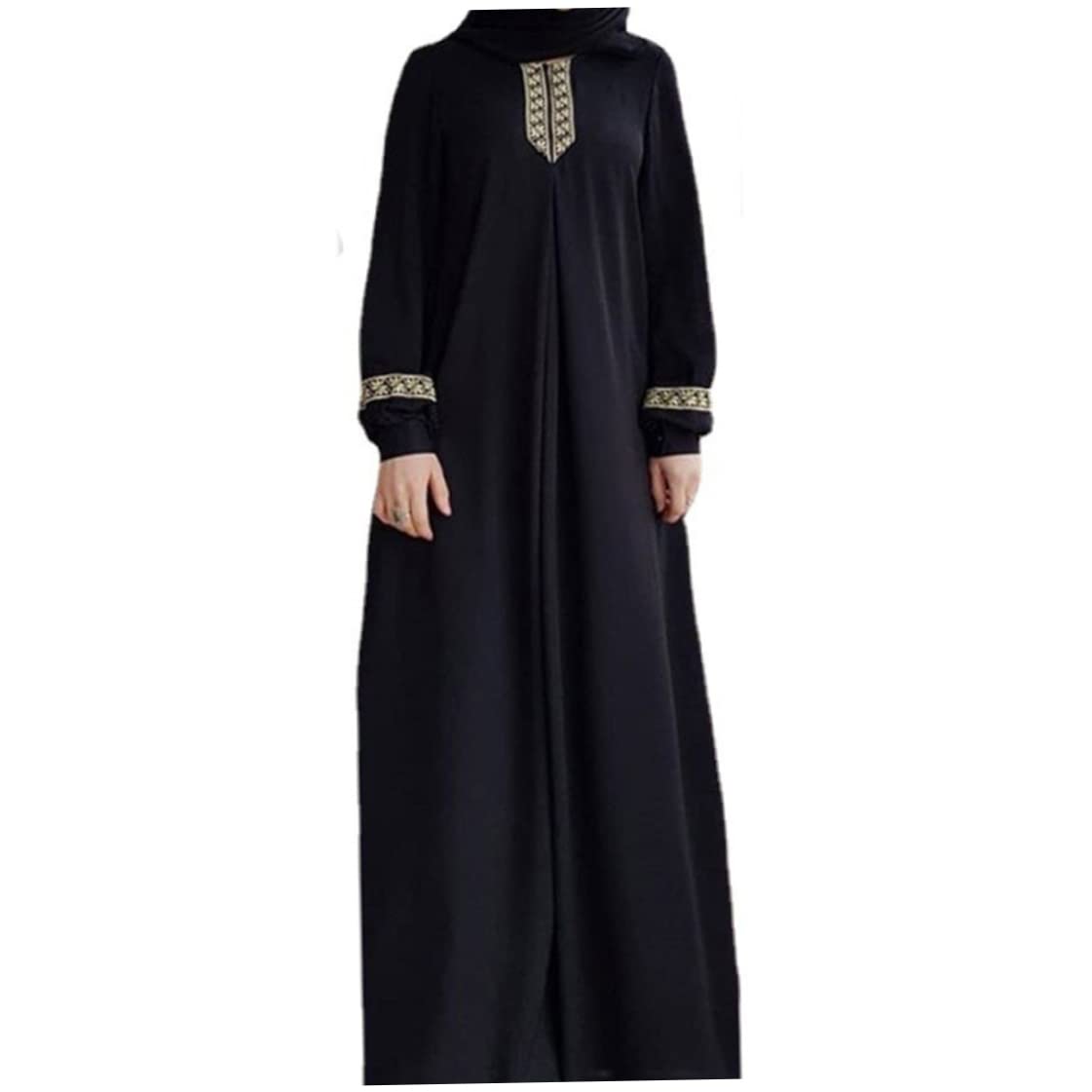 Vestido Musulmán Mujer Túnica Oración Lisa Ropa Islámica Estampada Ramadán Jilbab Negro M