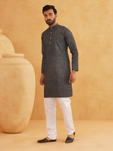 Sojanya (Since 1958 Men'S Cotton Linen Foil Printed Only Long Kurta3