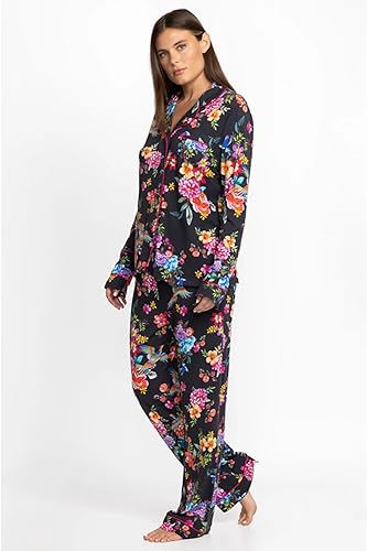 Johnny Was Sognatore Neros Long Sleeve Pj Set Floral Home Lounge Pajama Black New3