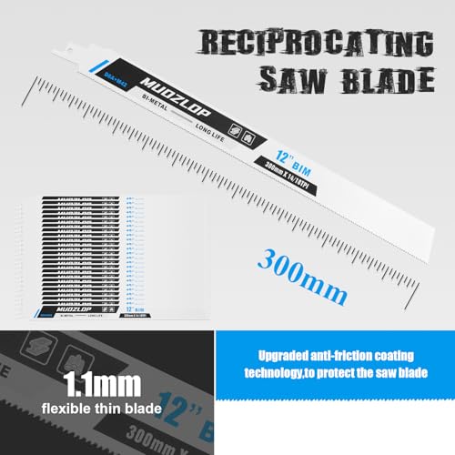 Image of 25 Pack 12 inch Reciprocating Saw Blades Set, 14 /18TPI High Carbon Saw Blades,Metal Saw Blades with Organizer Case (25, 14 /18TPI /12 inch)