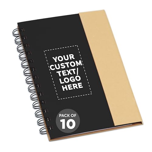 DISCOUNT PROMOS Custom Eco Friendly Spiral Notebooks with Pens Set of 10, Personalized Bulk Pack...