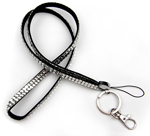 ALL in ONE Rhinestone Lanyard Bling Crystal Necklace with Keyring for Business Id Badge/Card Holders/key/cell Phone (WHITE)