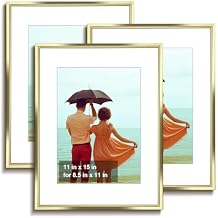 Matte Gold 11x15 Frame - Set of 3, 11 x 15 Poster Frame with Mat for 8.5x11, Picture Frames for Artwork, Puzzles, Photos and Movie Posters