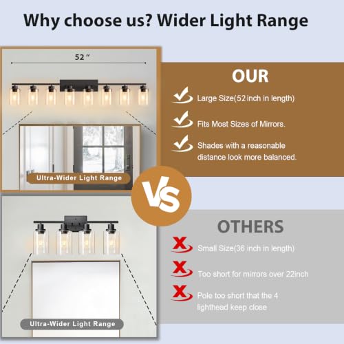 Image of IZORRO Bathroom Light Fixtures, Modern Vanity Lights, Bathroom Lighting Fixtures Over Mirror with Clear Glass Shade, Wall Sconce for Living Room Cabinet Bedroom (Matte Black, 8-Light)
