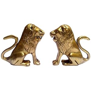 Purpledip Brass Statue Set ‘Imperial Lions’: Collectible Wildlife Showpieces (11834)