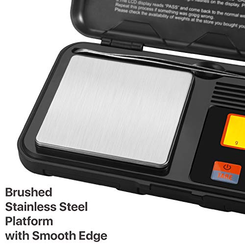 Flexzion Pocket Scales Digital Weight Grams 50g / 0.01g – Mini Portable Food Scale with LCD Display, 6 Units, Tare, Tweezers & 50g Calibration Weight – Stainless Steel Portable Scale