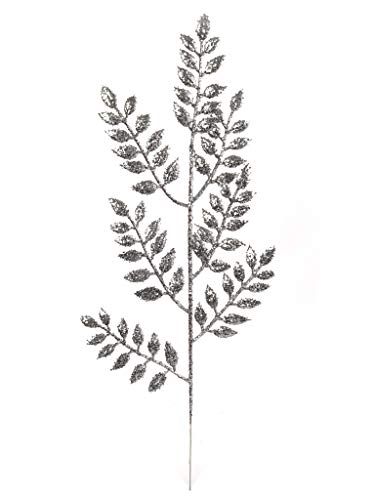 Larksilk Silver Glitter Ash Leaf Spray 17" – Artificial Christmas Tree Picks & Holiday Ornament Decoration