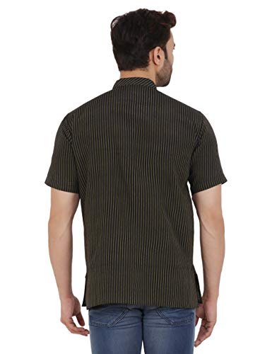 Image of LATEST CHIKAN Men's Cotton Regular Striped Short Kurta Half Sleeves - NP-SK-PNT