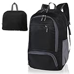 FENGZIZH Foldable Lightweight Travel Backpack, 30L Waterproof Rucksack for Men and Women, Durable Daypack for Hiking, Camping and Outdoor Adventures (Black)