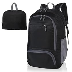 FENGZIZH Mochila de viaje plegable y ligera, imper...: Diseño espacioso y organizado: esta mochila plegable de 30 litros cuenta con un espacioso compartimento principal, 4 bolsillos delanteros con cremallera y 2 bolsillos laterales de malla para botellas o paraguas, por lo que es una mochila de viaje ide...